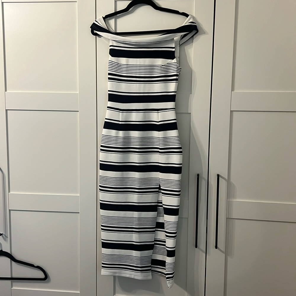 Sundays the Label off-shoulder striped dress with slit. AUS size 8